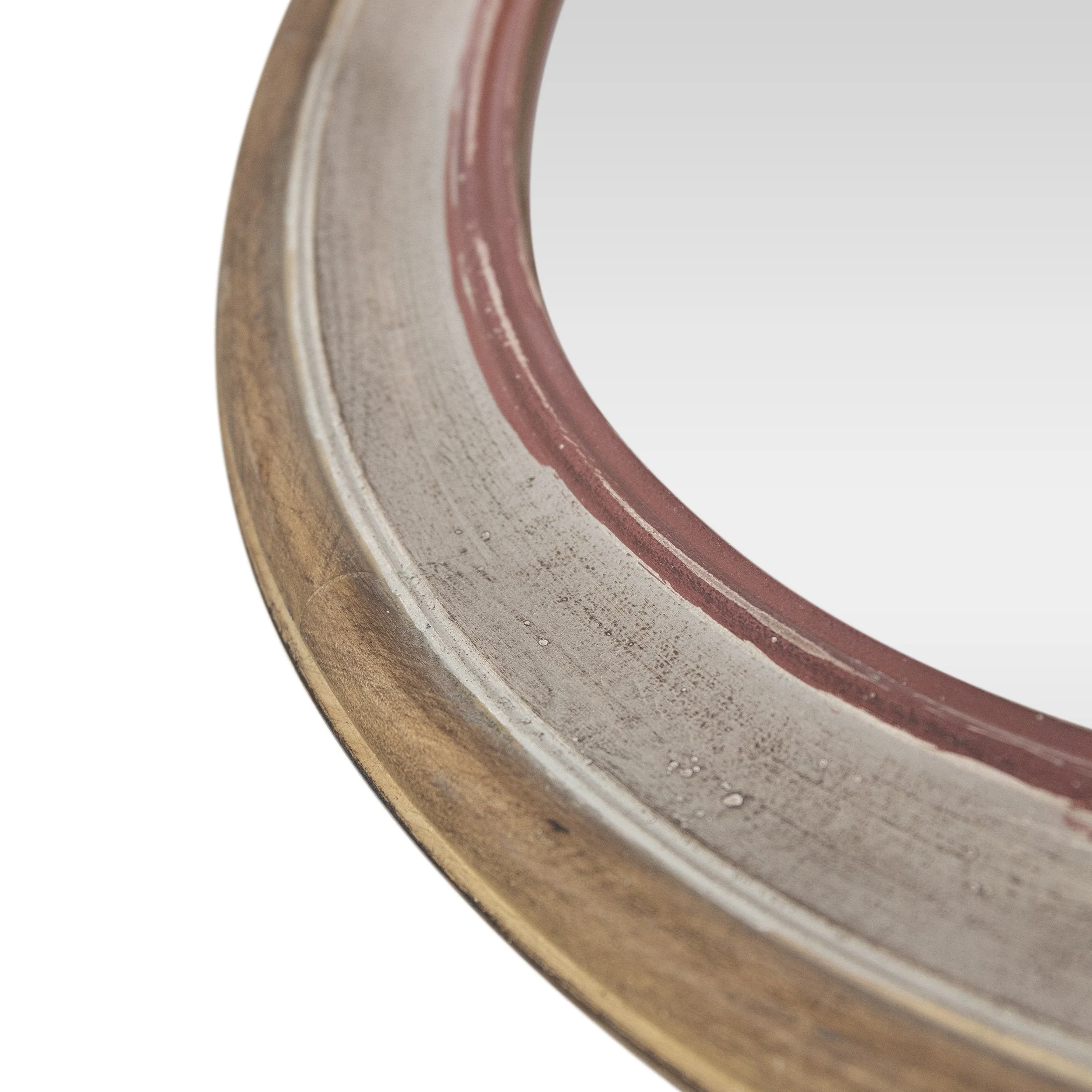 Boho Wood Round Mirror, White Washed and Red - NH603413