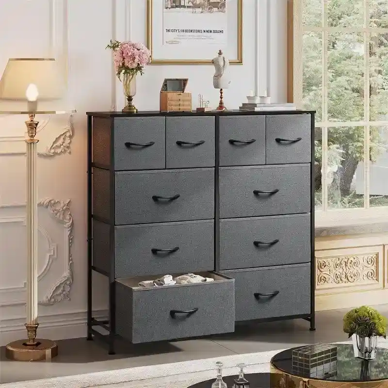 10-Drawer Fabric Dresser with Steel Frame - 11.7