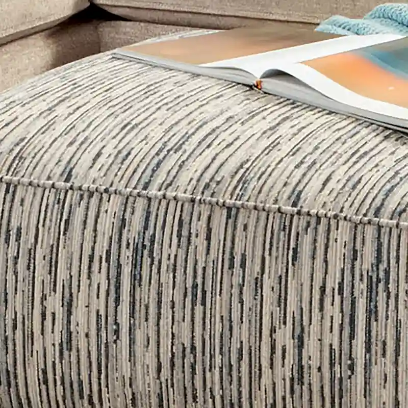 Stripe Multi Transitional Square Chenille Ottoman with Wood Legs for 1-2