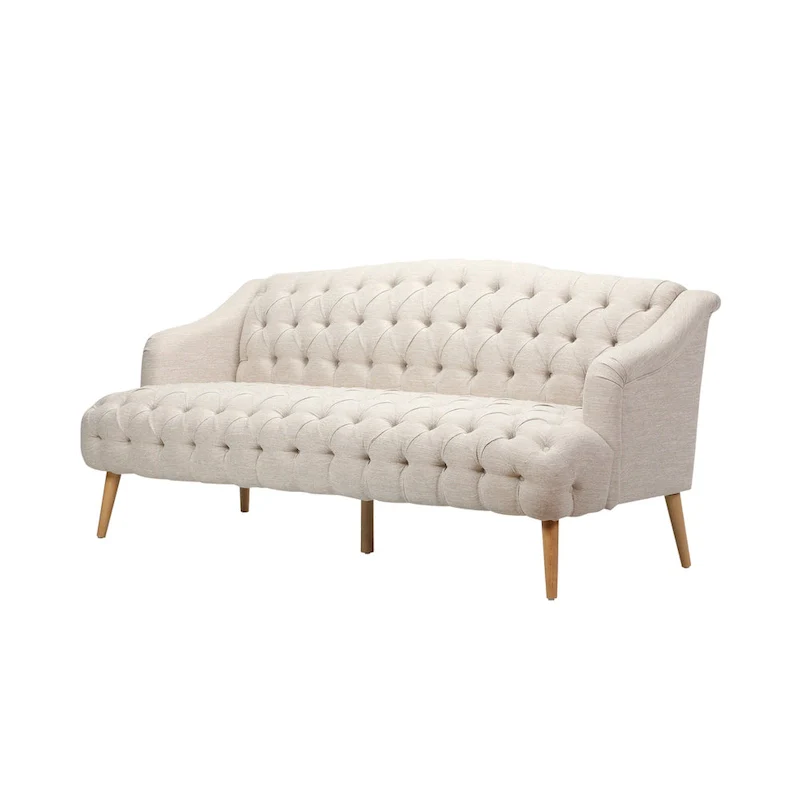 Modern 73.25 Button Tufted 3-Seater Sofa with Birch Legs
