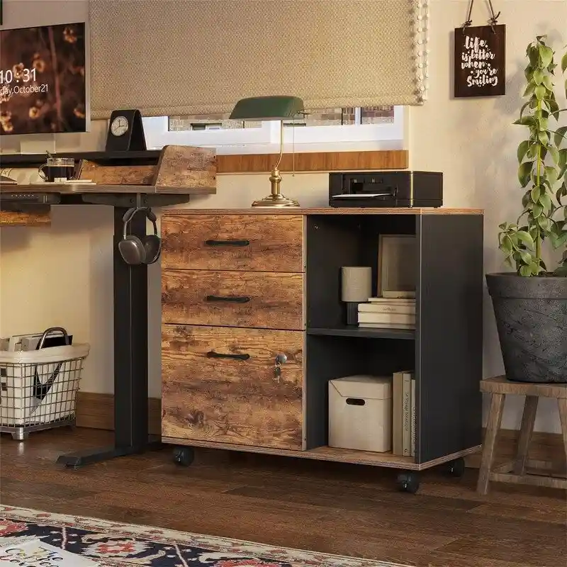3-Drawer Mobile File Cabinet - 14.2 D x 31.5 W x 25.4 H