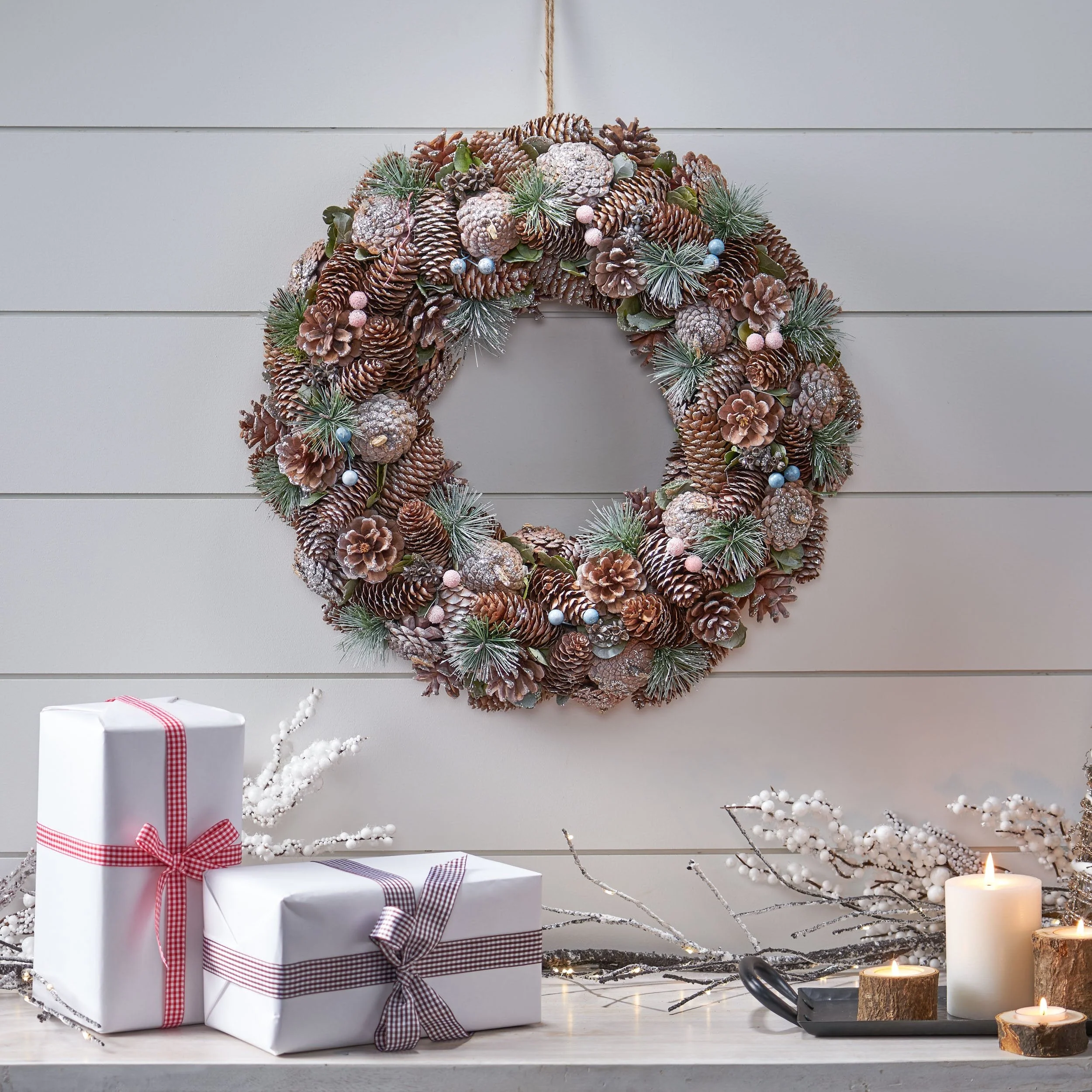 18.5 Pine Cone and Glitter Unlit Artificial Christmas Wreath - NH566313