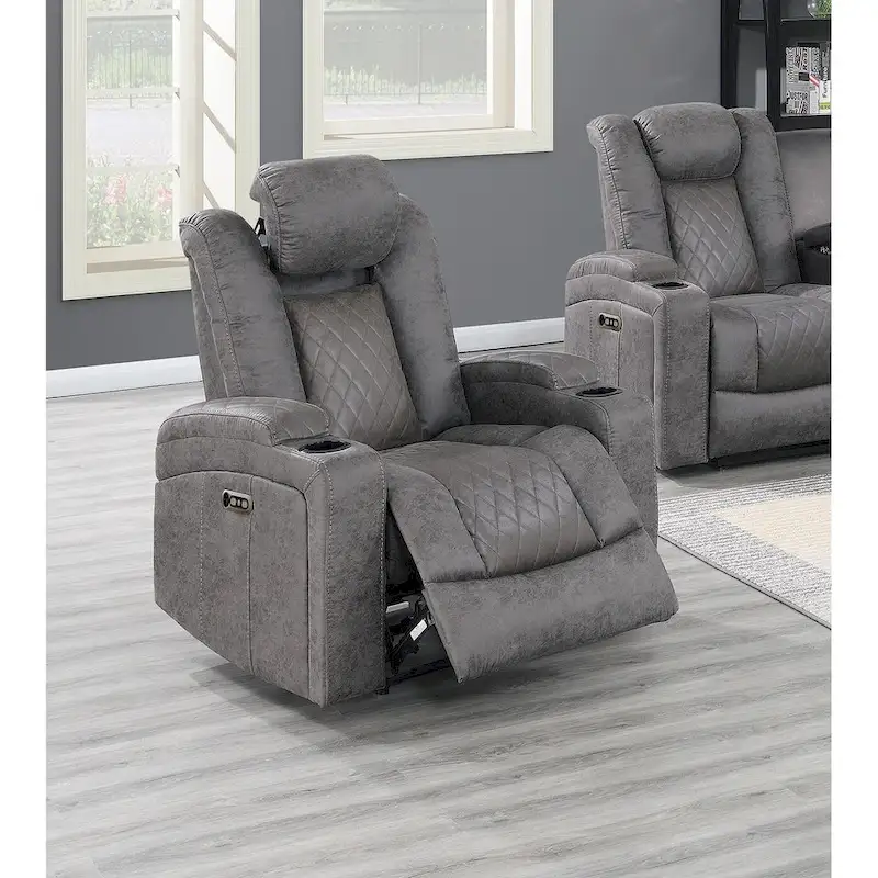 Power Recliner with Cup Holders and USB Charger - Single Seat