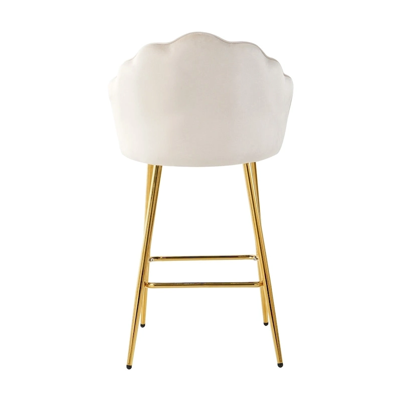 Velvet Shell Bar Stools Set of 2, Counter Height Chairs with Metal Legs, Upholstered Kitchen Island Chairs with Footres