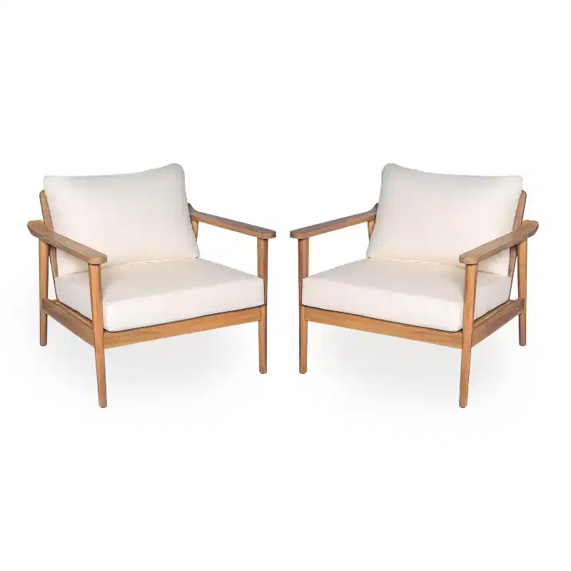 Christopher Knight Home Iris Mid-Century Modern Patio Acacia Wood Lounge Chair with Water-Resistant Cushion, Teak