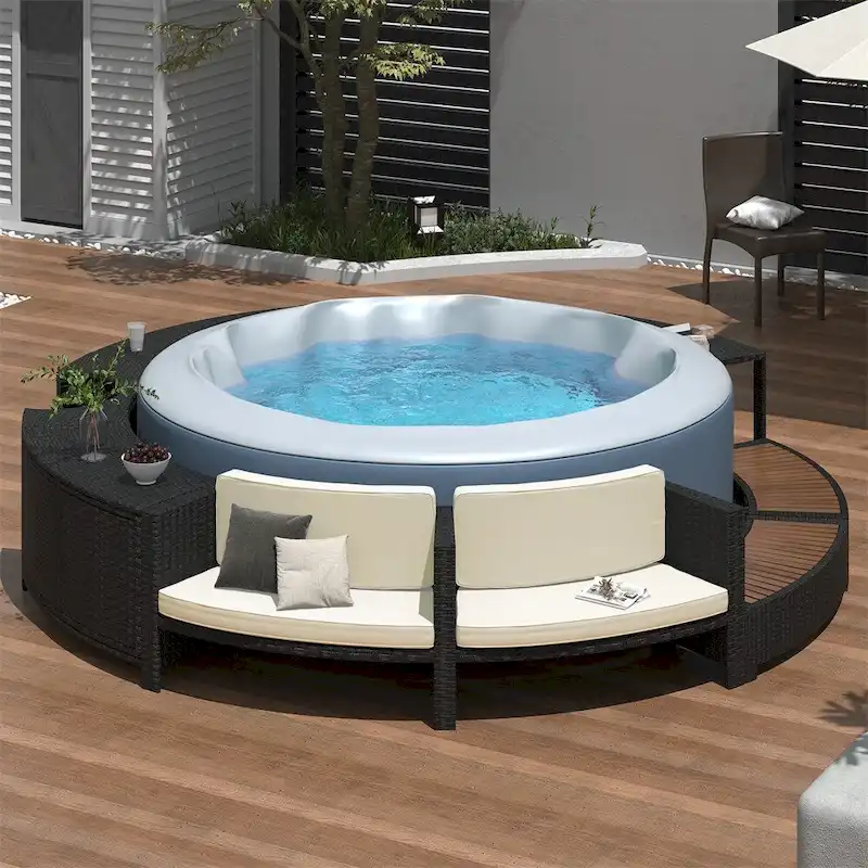 Patio Rattan Sofa Set with Storage Spaces, Comfortable Cushion