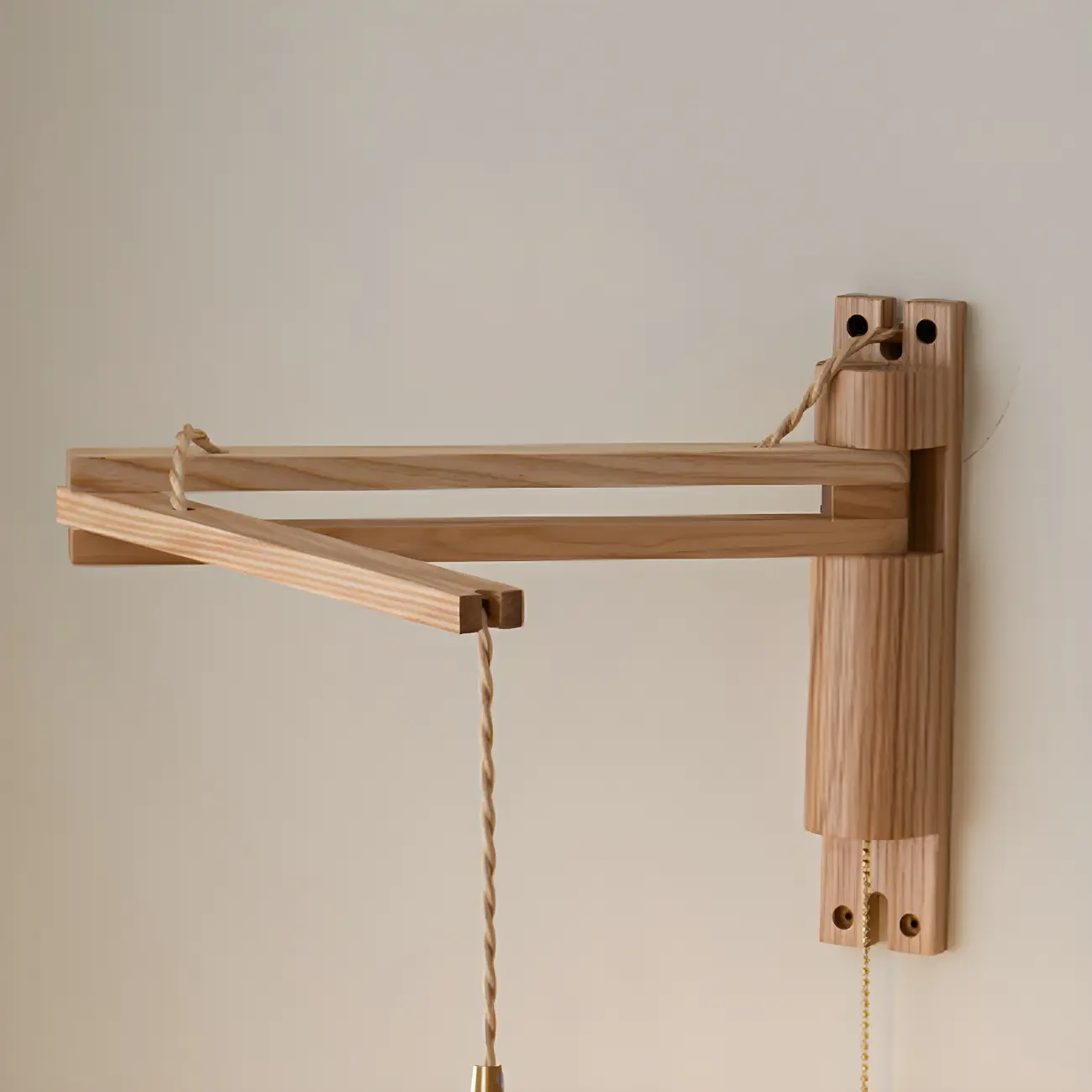 Rustic Wood Clear Glass Swing Arm Wall Light