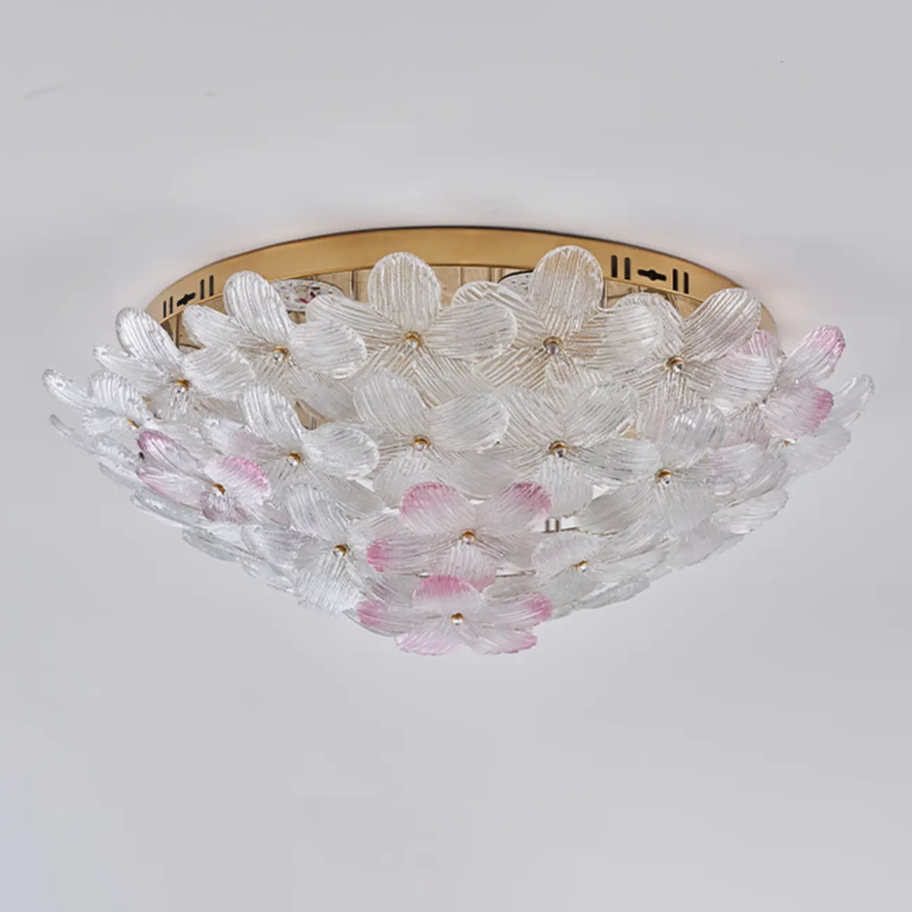 Glass Flower Shape Aureate Stainless Fixture Flush Mount Ceiling Light