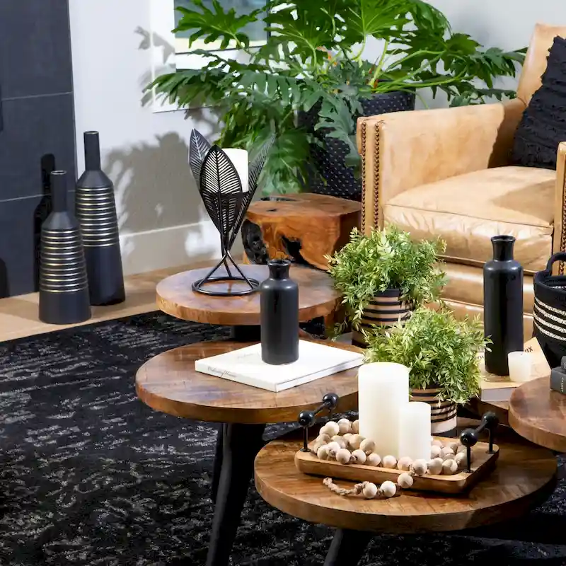 Sullivans Matte Black Gold Lined Metal Vases Set of 2, 21 H & 17 H Black - 6 L x 6 W x 21 H, 6 L x 6 W x 17 H