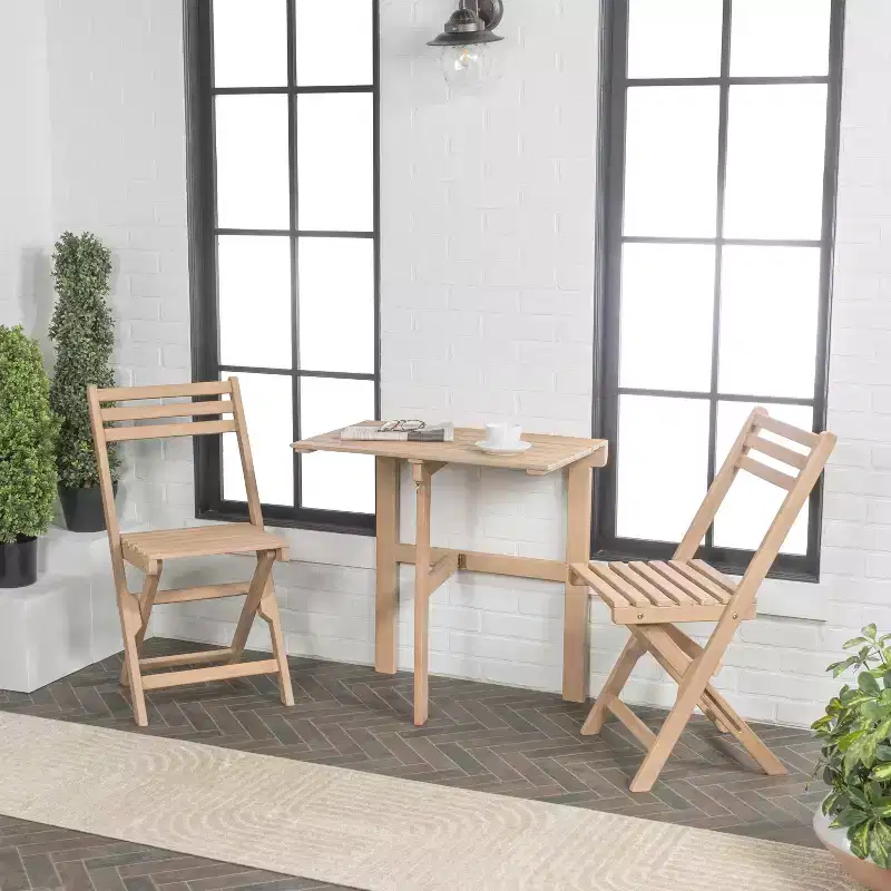 Nerja Modern Traditional 3-Piece Acacia Wood Outdoor Folding Bistro Set