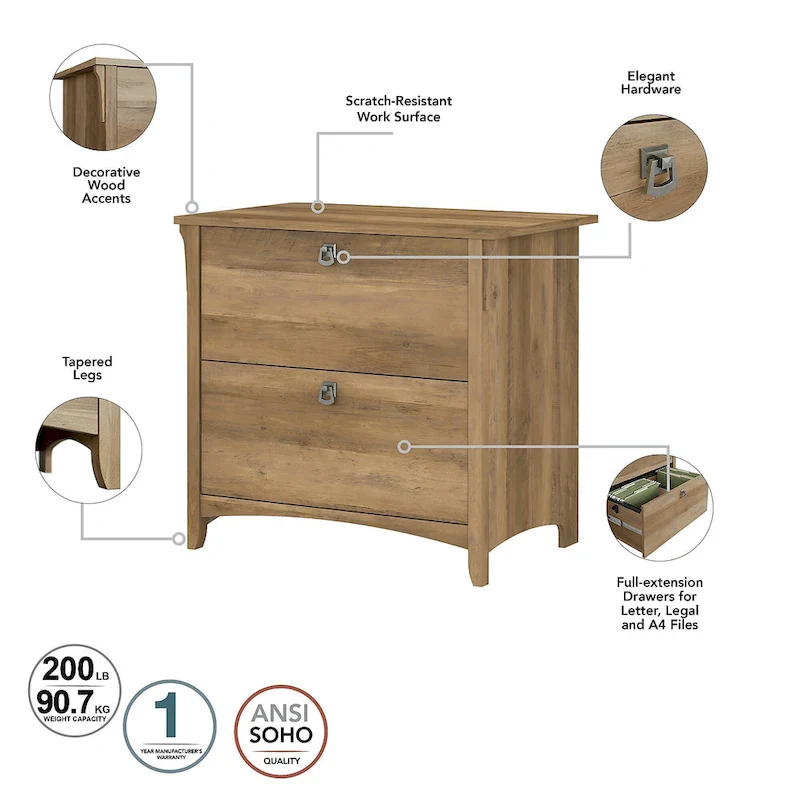 Salinas 60W L Desk with Hutch, Cabinet and Bookcase by Bush Furniture