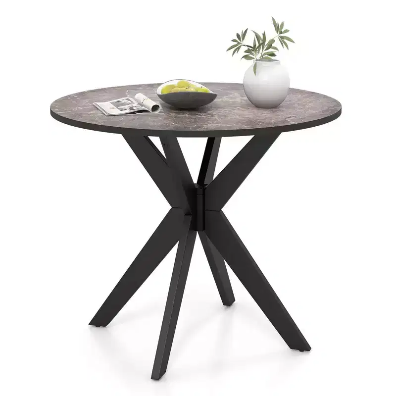 Costway Round Dining Table 36 Faux Marble Tabletop Rubber Wood Legs Kitchen White/Black