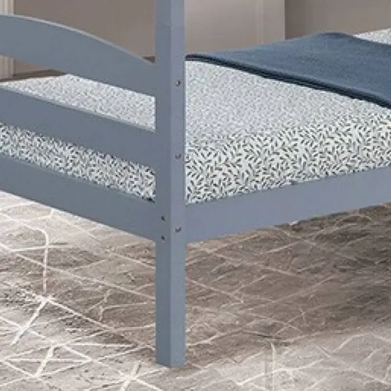 Modern Gray Solid Wood Twin Over Twin Bunk Bed with Ladder