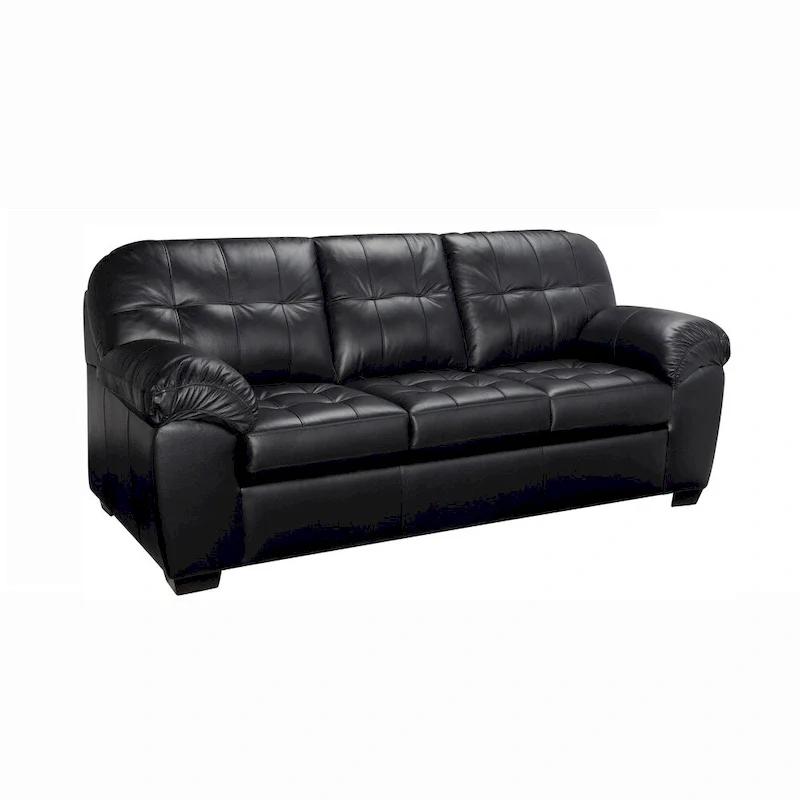 Black Top Grain Leather Tufted Sofa