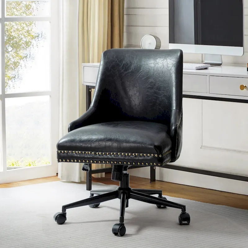 Faux Leather Task Chair with Arms and Nailhead Trim