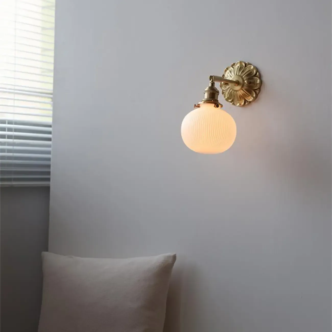 Classical Gold Floral Base White Glass Shade Wall Sconce