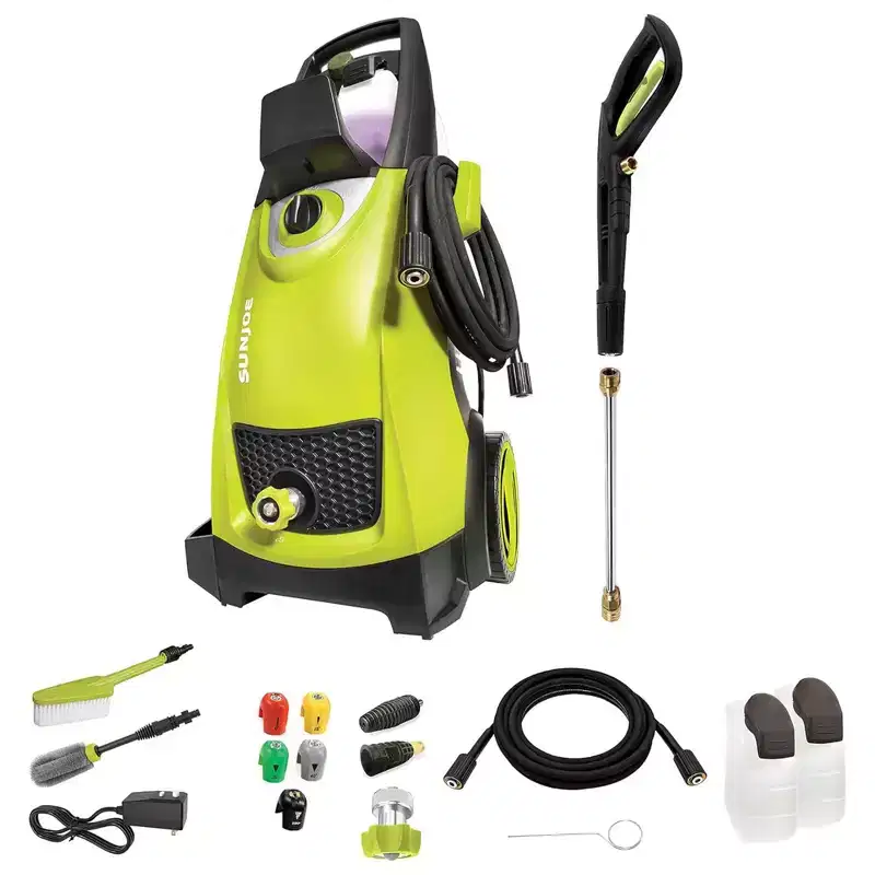 Sun Joe Electric Pressure Washer, Portable 14.5 Amp Corded Power Washer with Wheels, Fixed Brush, Turbo Nozzle and 5 Hose Nozzles, SPX3000-PK1, Green