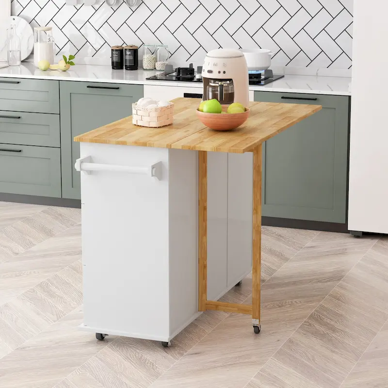 Kitchen Island Cart with 2 Door Cabinet and 3 Drawers