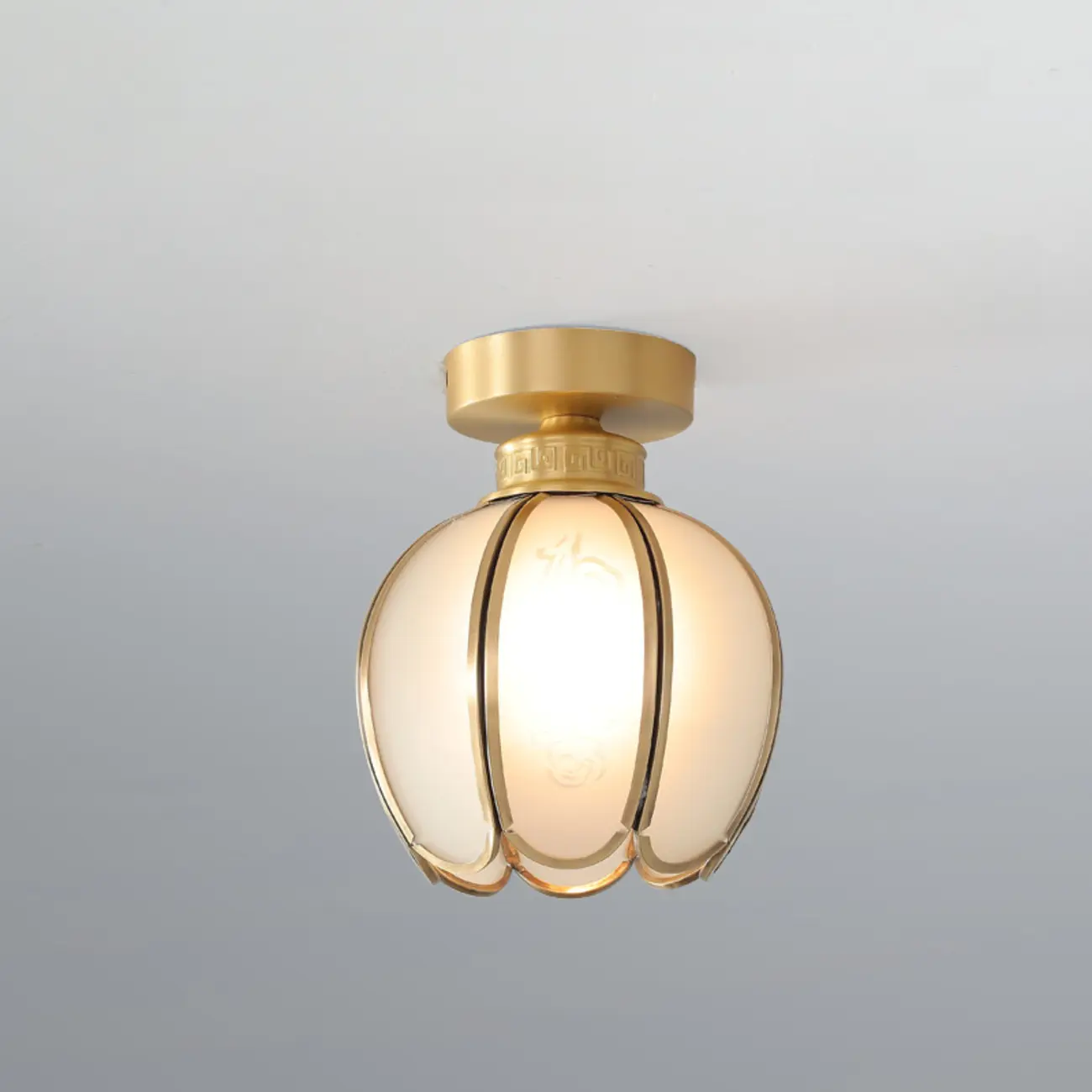 Modern White Glass Drum Golden Semi Flush Ceiling Light