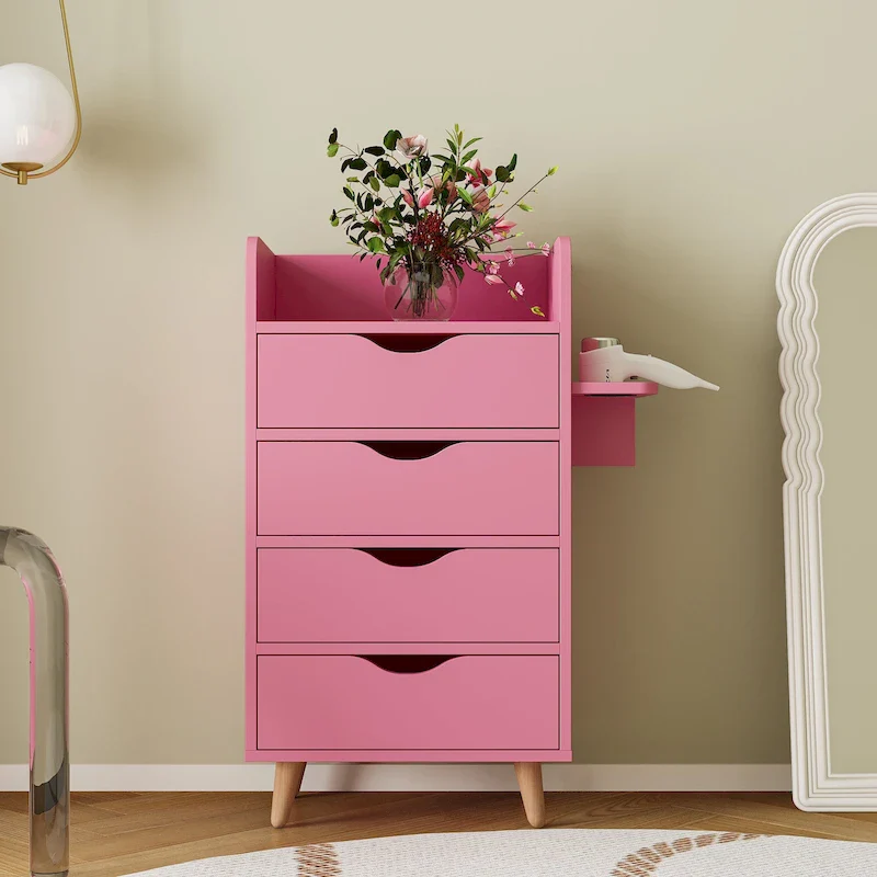4-Layer Salon Storage Cabinet, 4 Drawers, 2 Dryer Holders, Pink / White, 1-Person Use