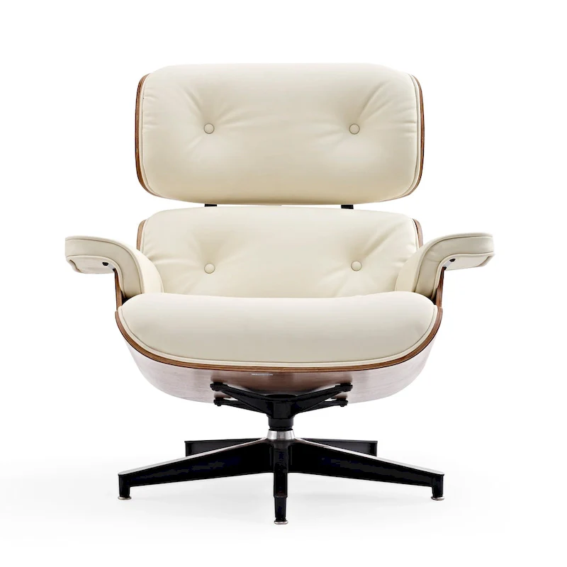 Mid-century Modern Lounger Real Leather Arm Chair and Ottoman Set