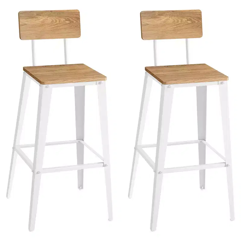 VASAGLE Set of 2 Bar Stools, Bar Height Stools, Tall Bar Stools with Back, Bar Chairs, Steel Frame, Industrial Style