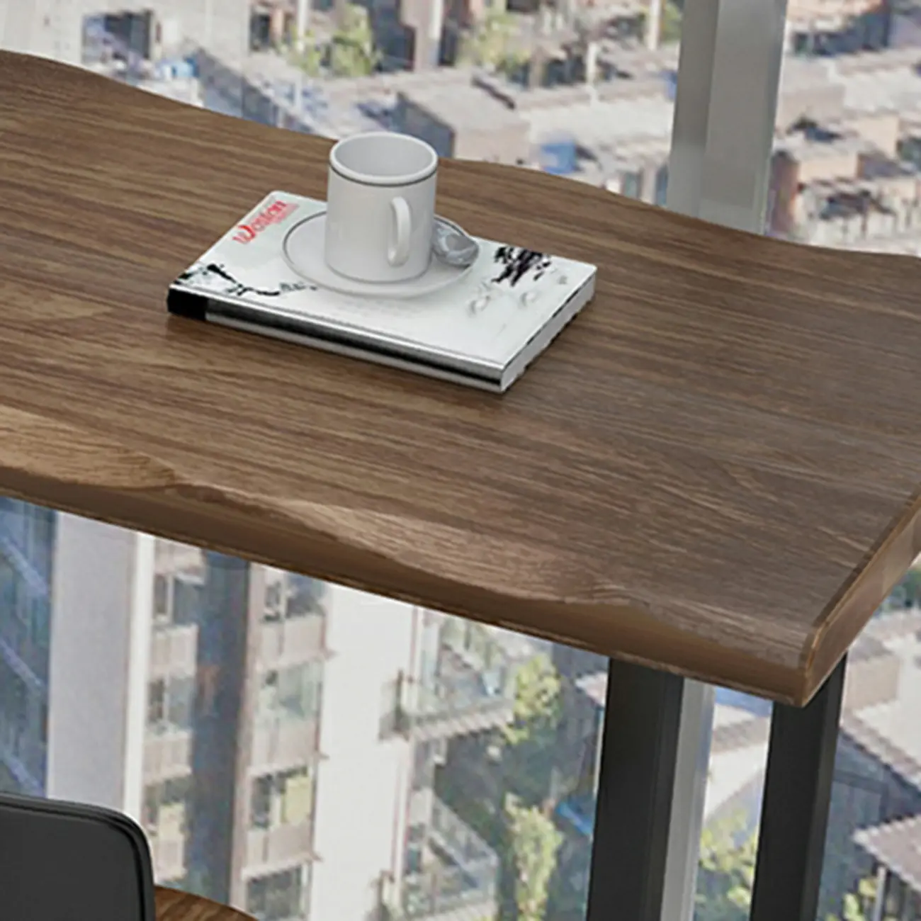 Modern Brown Pine Wood Top Iron Sled Bar Table