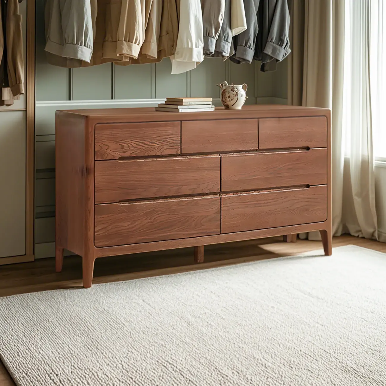 Traditional Natural Solid Wooden Double Dressers with Drawers