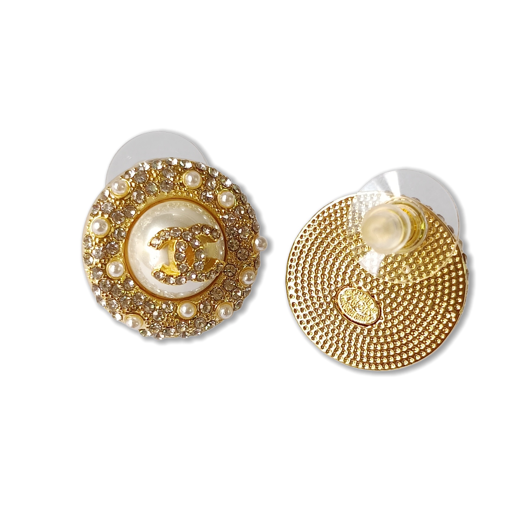 CCE403 Chanel pearl crystal stud earrings - ccjewelryacc
