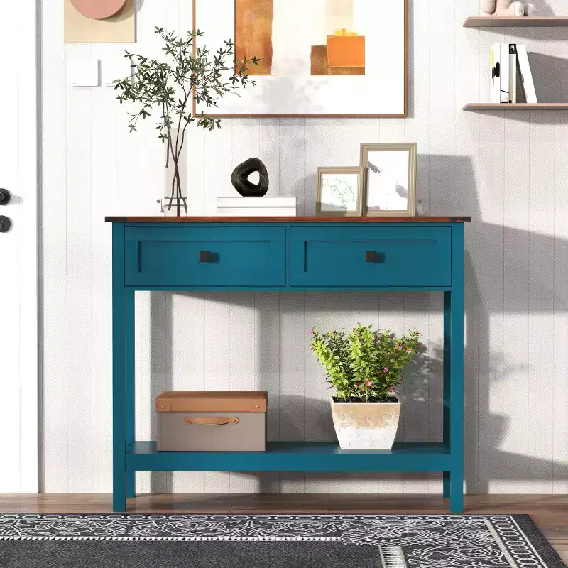 39 Farmhouse Console Table with Storage Drawers and Bottom Shelf,Rustic Entryway Table for Living Room or Hallway - Panipeachy