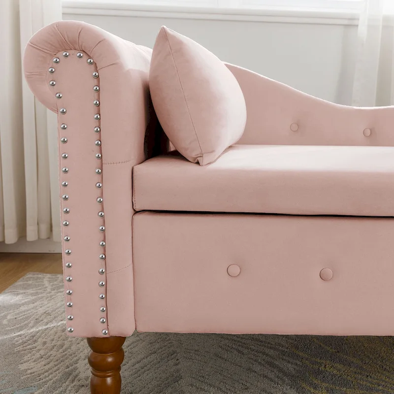 Pink Velvet Button Tufted Chaise Lounge - Single Seater