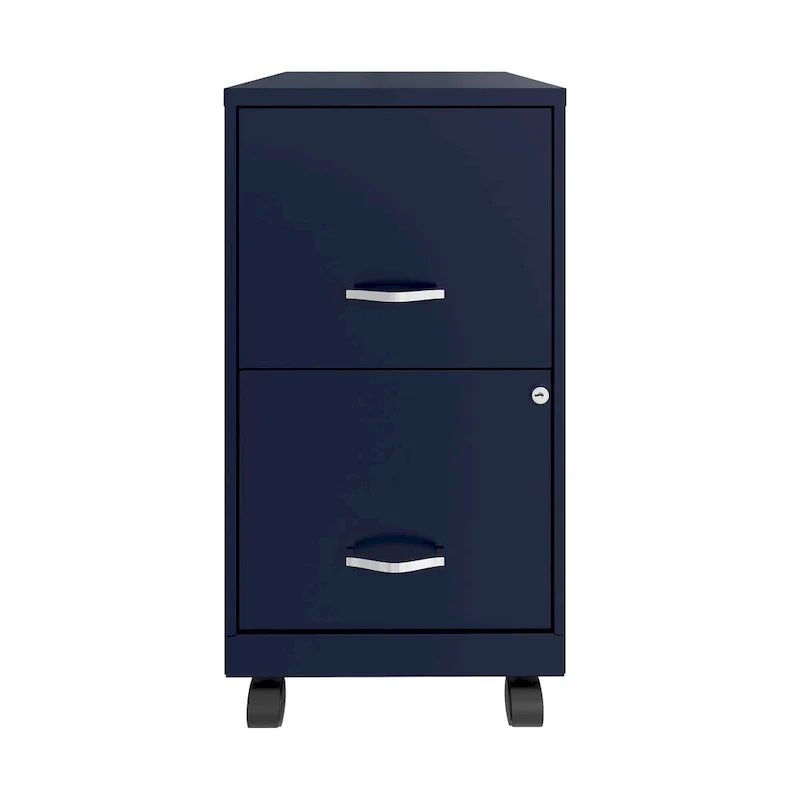 Blue 2-Drawer Mobile Metal File Cabinet, Letter Size, 1-Person