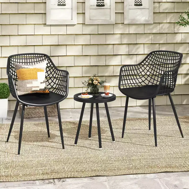 Costway 3 Piece Patio Bistro Set All Weather Heavy Duty Table and Chairs Set of 2 Black/Yellow