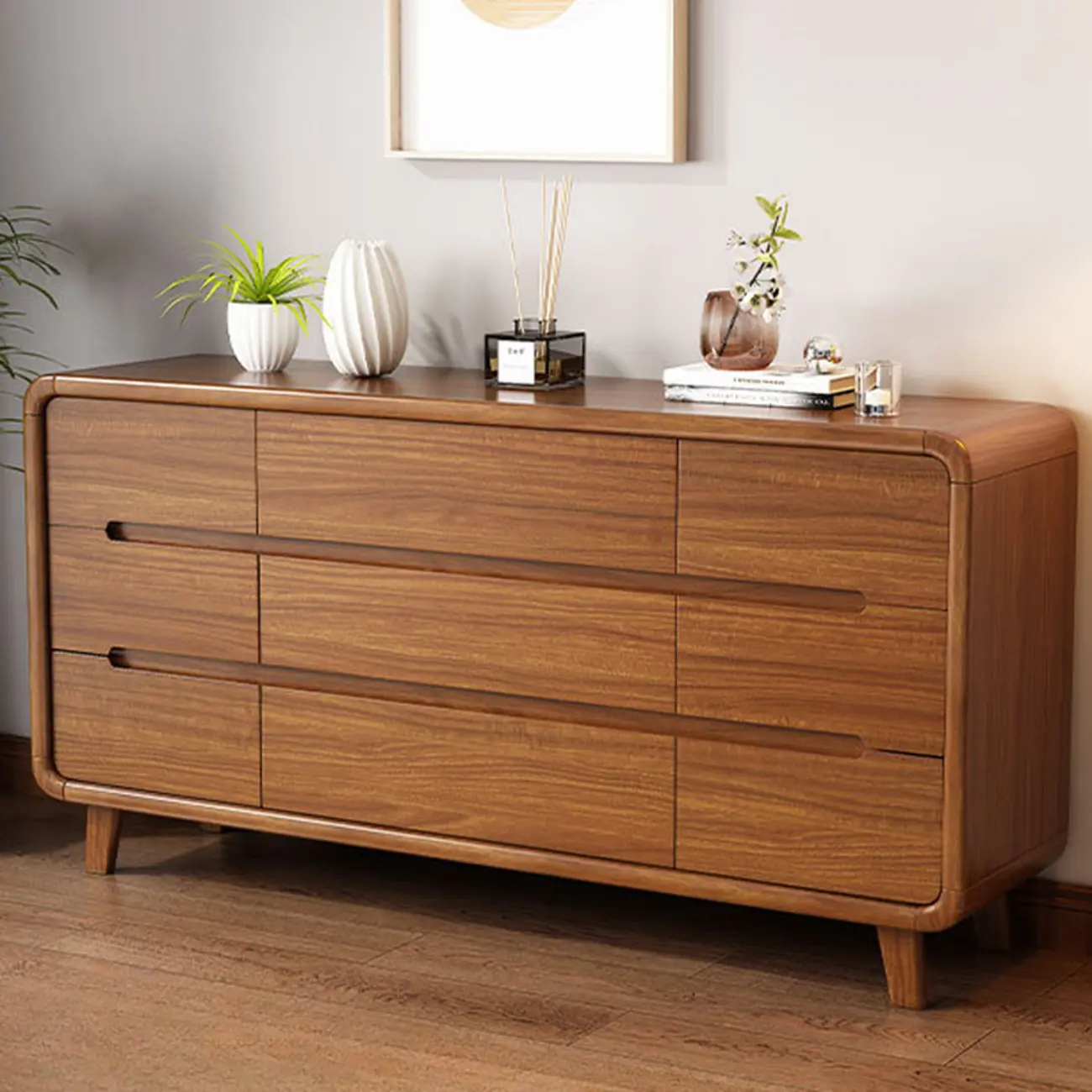 Elegant Large Brown White Wood Bedroom Chests with 9 Drawer