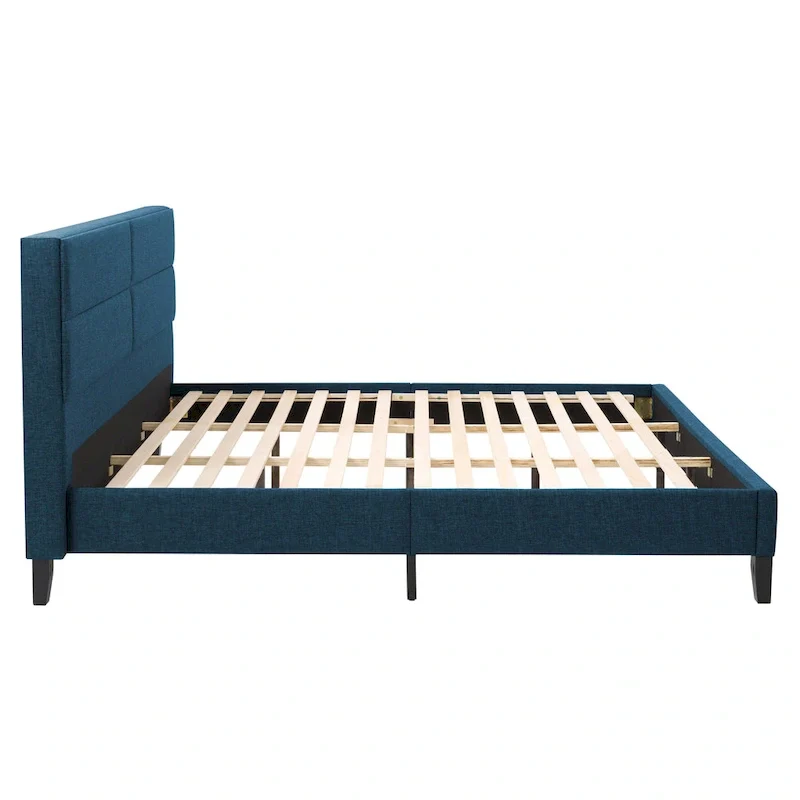 Bellevue Upholstered Tufted Panel Bed King – Solid Wood Legs, No Box Spring Needed