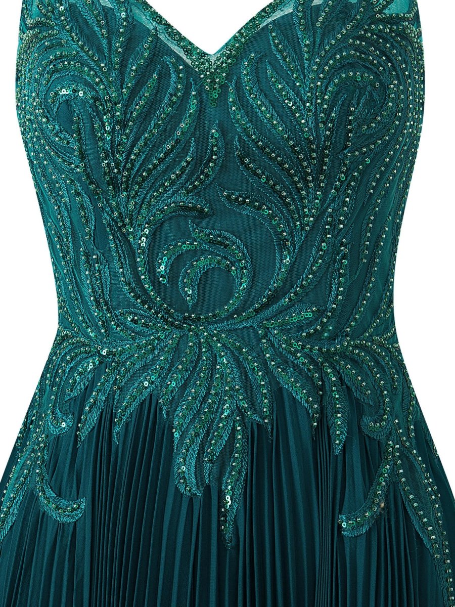Dark Green A-line V-neck Chiffon Prom Dress