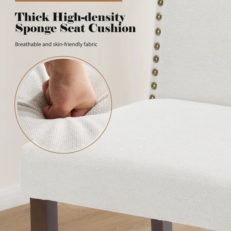 Upholstered Dining Chair Set of 2 with Nailhead Trim and Wood Legs