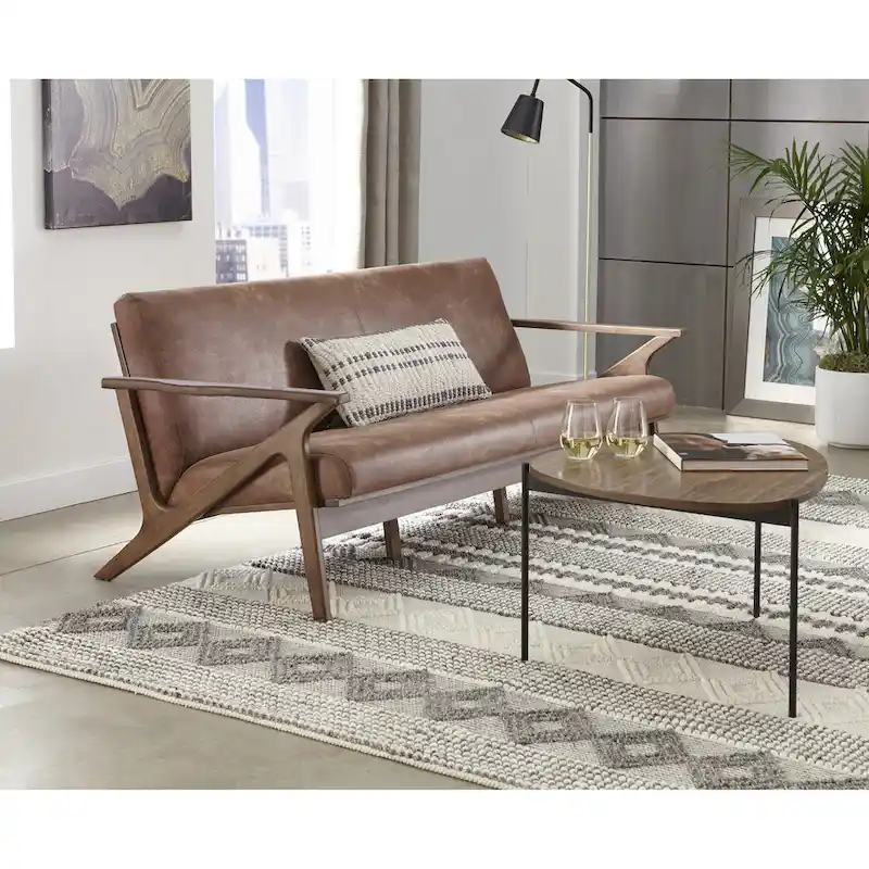 Camel Brown / Black Mid-Century Sofa, 3-Seat