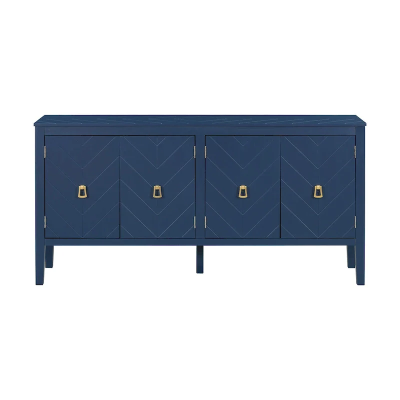 Navy Blue / Black 4-Door Sideboard with Geometric Pattern