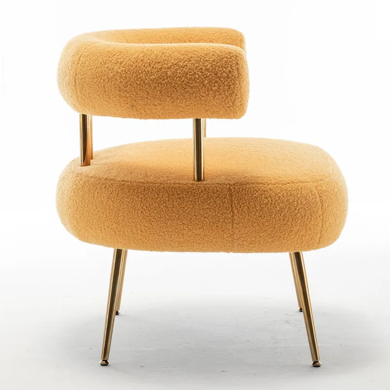 Modern Glam Upholstered Comfy Open-Back Accent Vanity Chair with Golden Legs