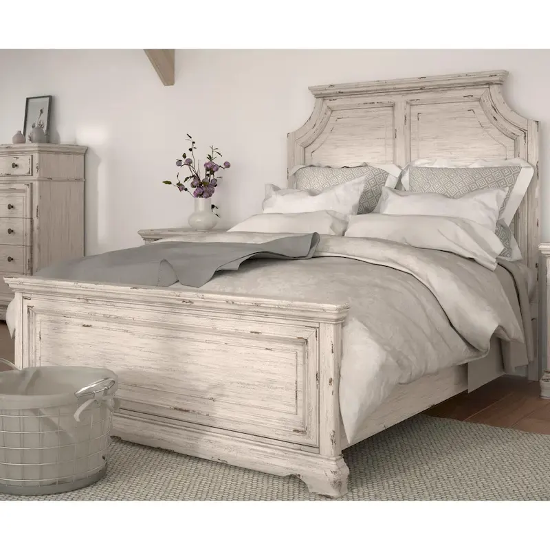Palisade Distressed Antique White Panel Bed