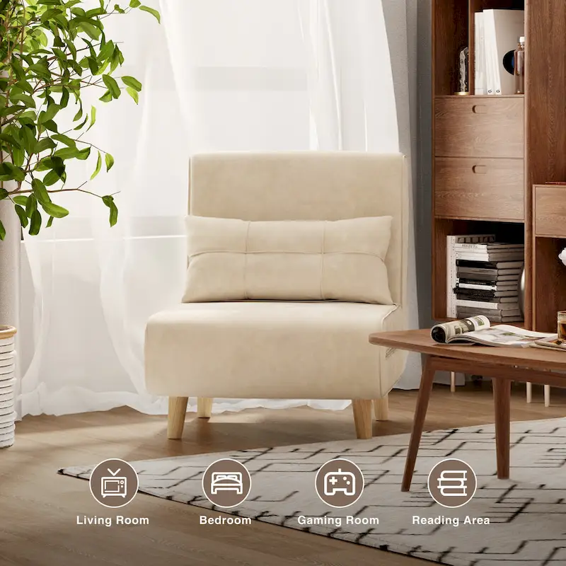 3 in 1 Convertible Upholstered Sofa Bed Sleeper Chair, Chaise Lounge Sofa, Folding Sleeper Chair, Recliner Chair with Pillow