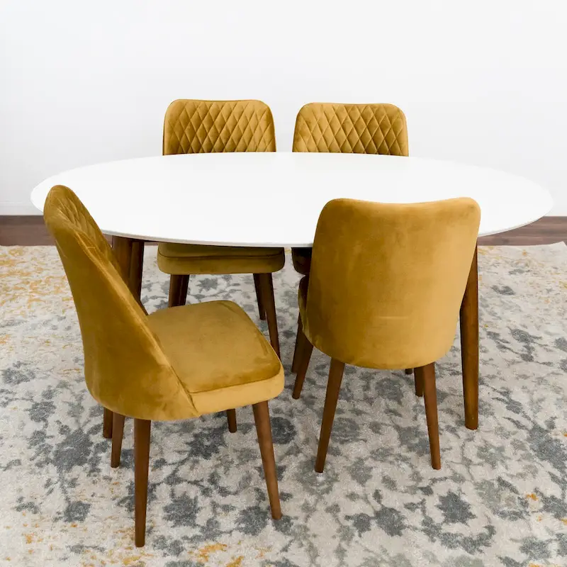 Kadenza 5-Piece Oval Dining Set w/ 4 Fabric Dining Chairs in Yellow