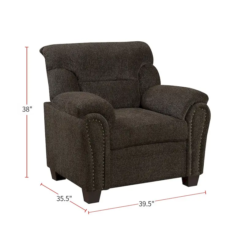 Brown Upholstered Living Room with Nailhead Trim – Transitional Style