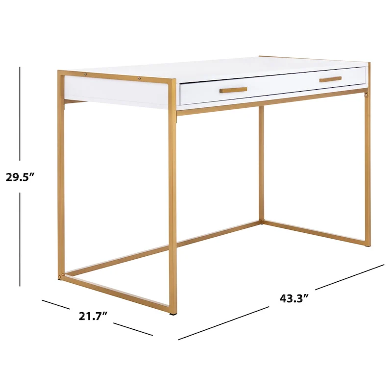 White & Gold 1-Drawer Console Desk with Metal Frame – 1-Person