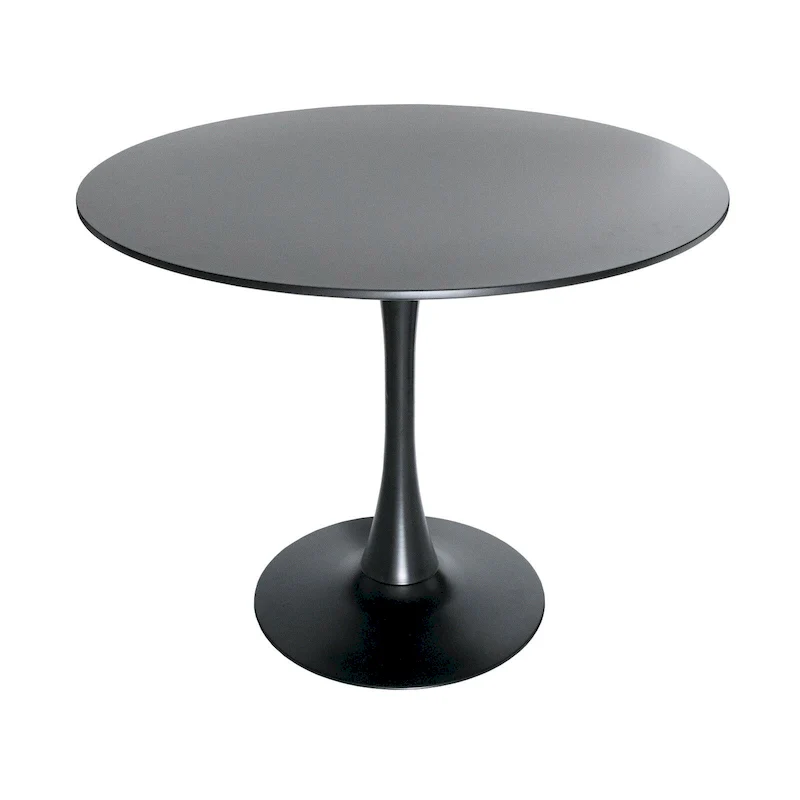 Bristol 35 Inch Mid Century Modern Round Dining Table, Wood Top & Glossy Iron Pedestal Base for Kitchen & Dining Room