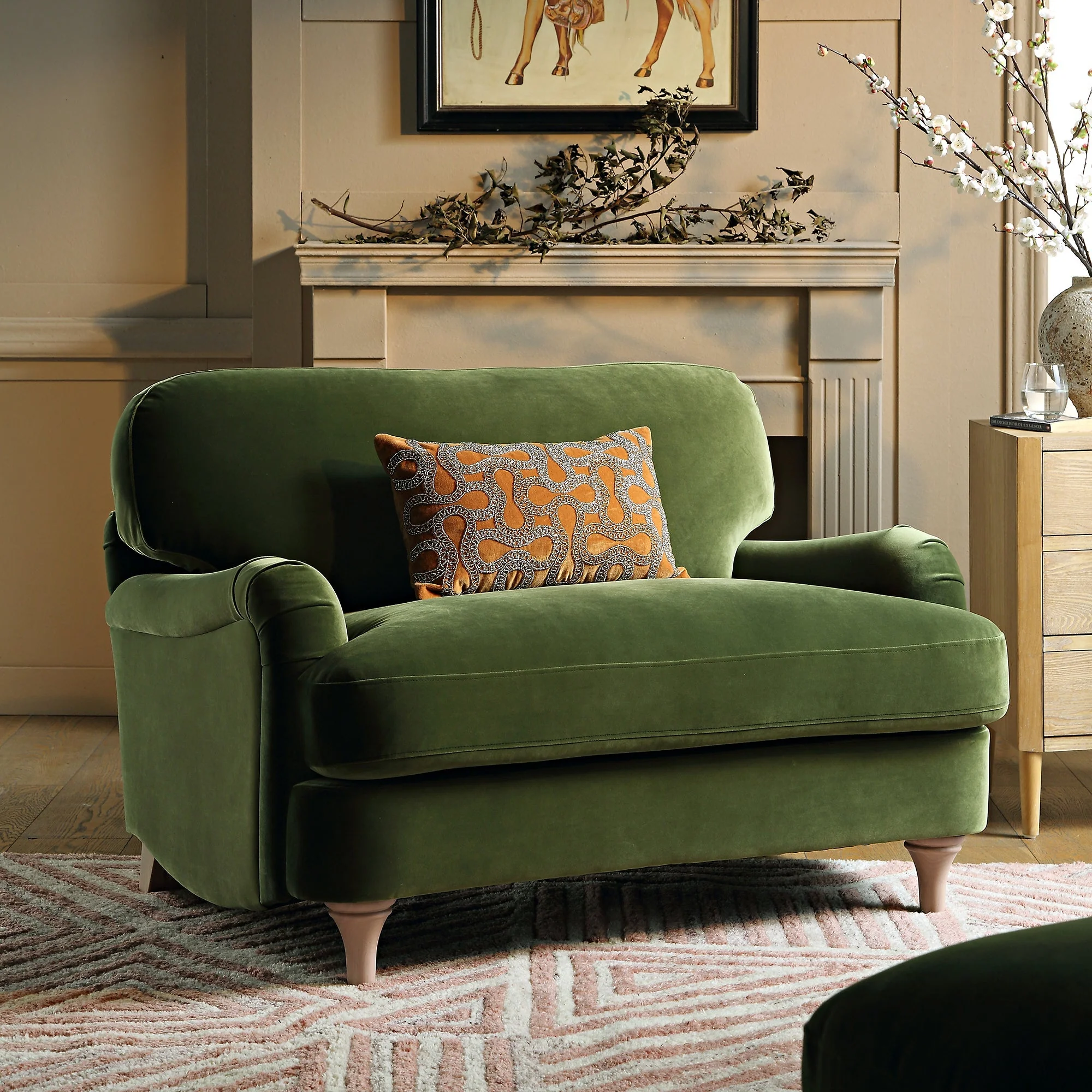 Fern Green Velvet Sofa, Loveseat
