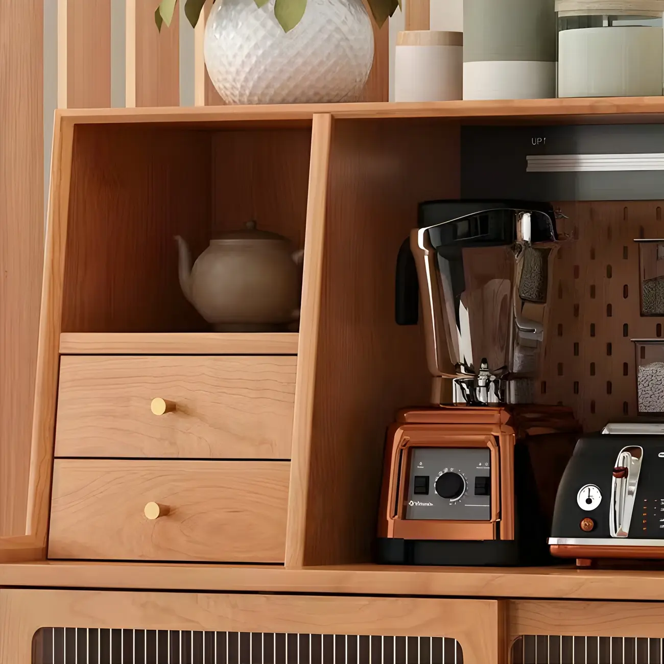 Scandinavian Natural Wood Sideboard with Shelf & Drawer
