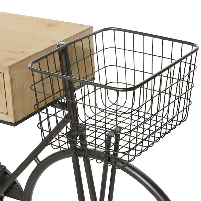 3 Drawers Metal Console Table with Brown Wood Top, Black, 15Wx58Lx34H