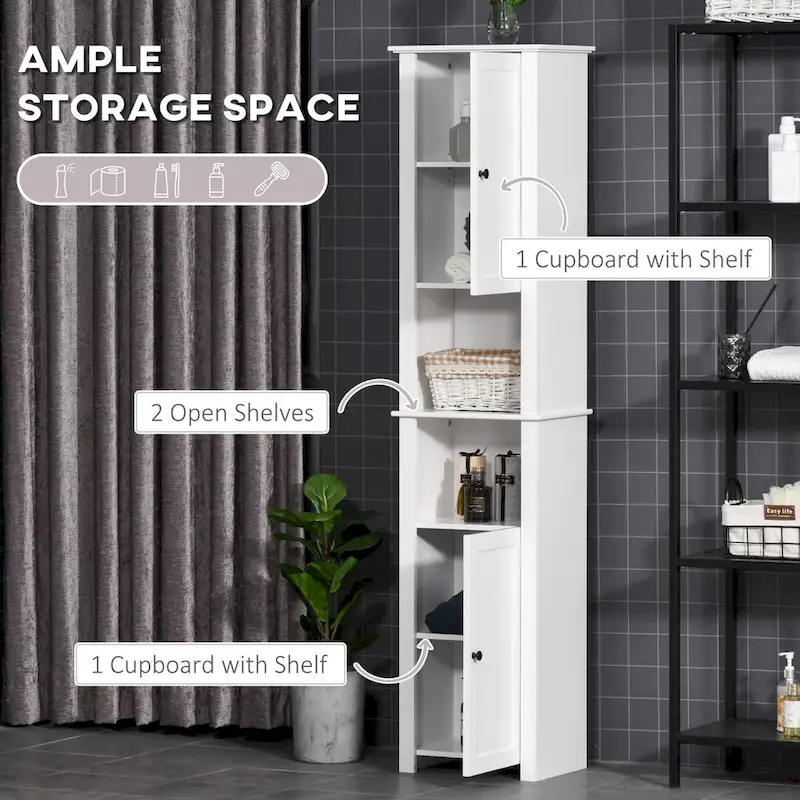 Tall Freestanding Linen Tower with Adjustable Shelf and Cabinets